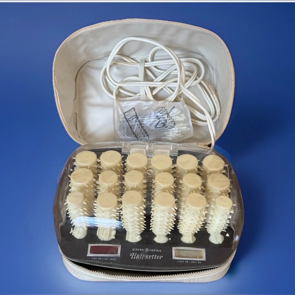 GE General Electric Hairsetter FHCD1 Heated Rollers Curlers Set Italy w Case